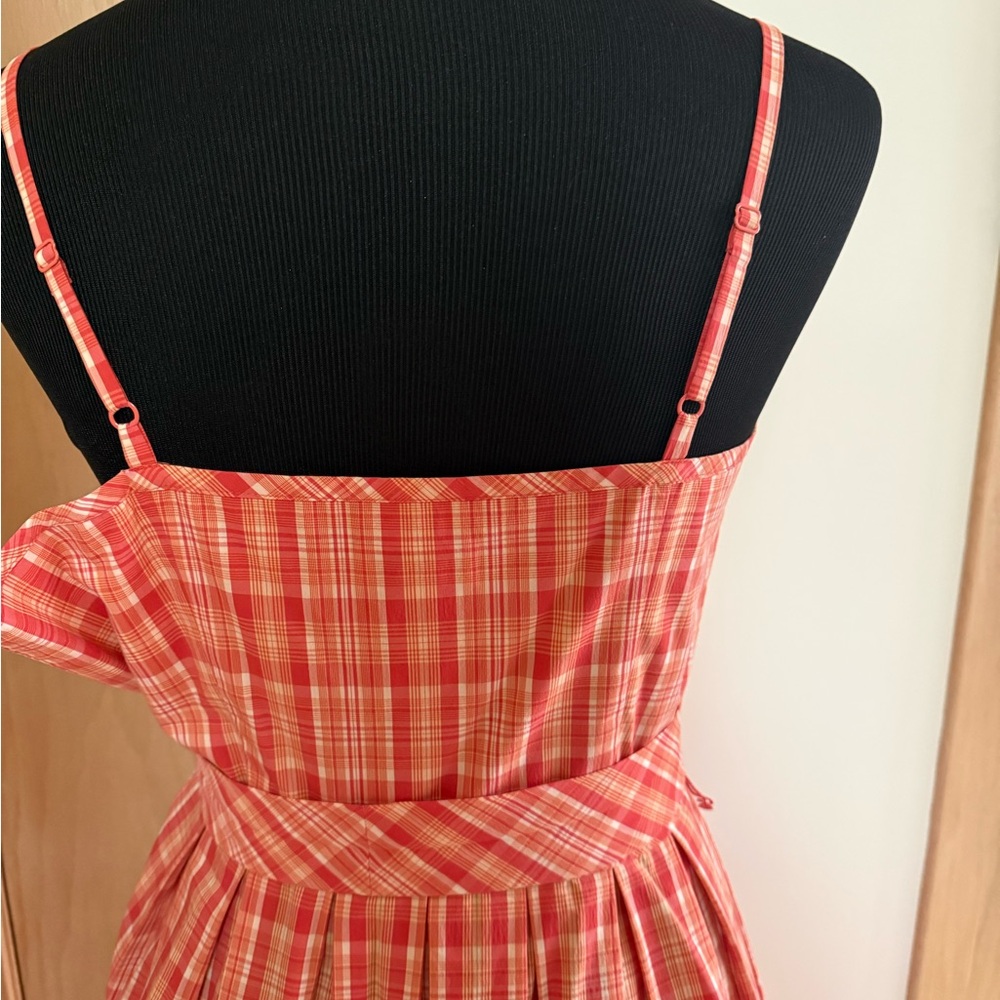 LOFT Adjustable Spaghetti-strap Orange-red plaid,… - image 5